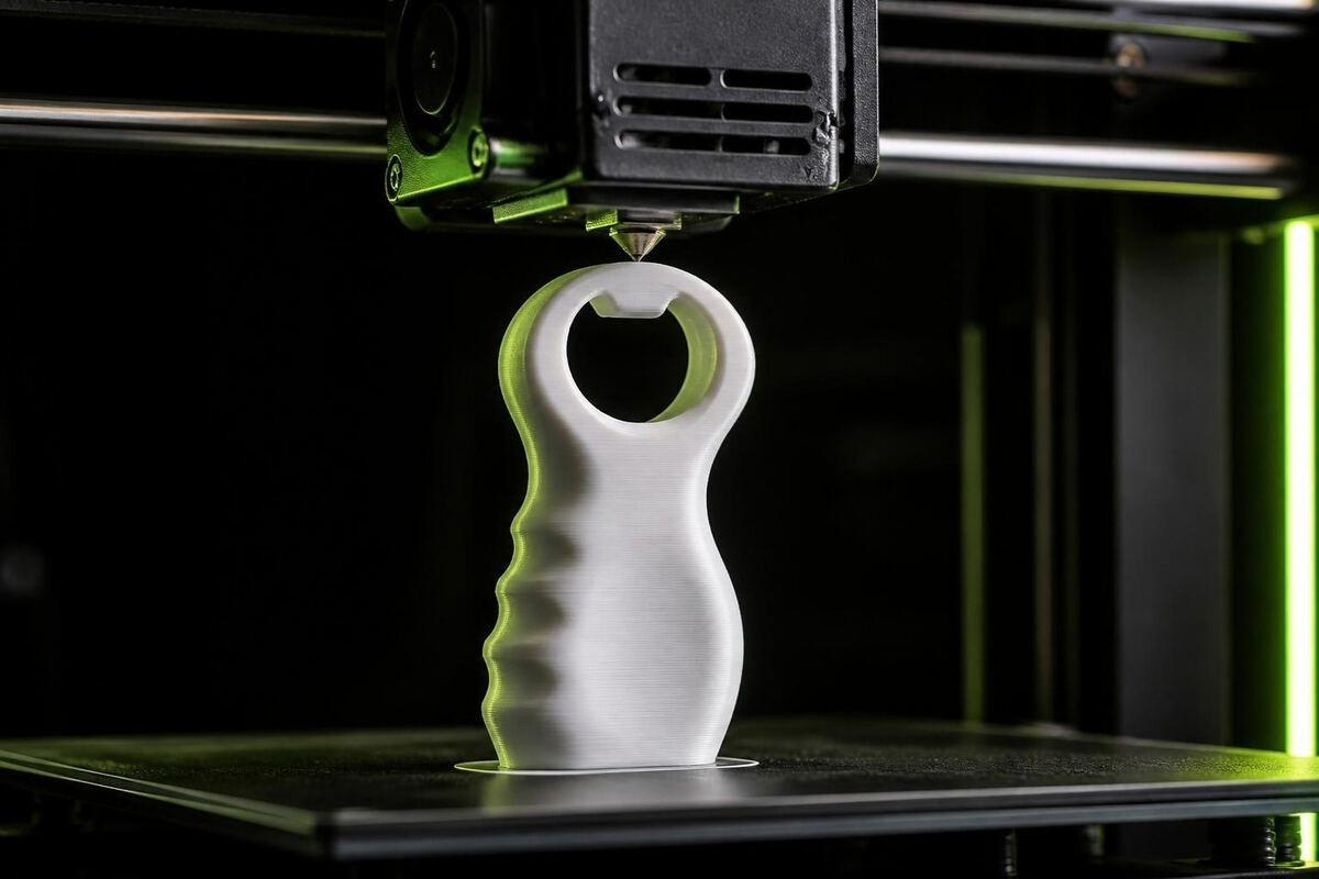 3Dプリンターで握りやすい形状の自助具を造形している様子